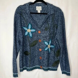 Stitches in June large embroidered cardigan with wood buttons